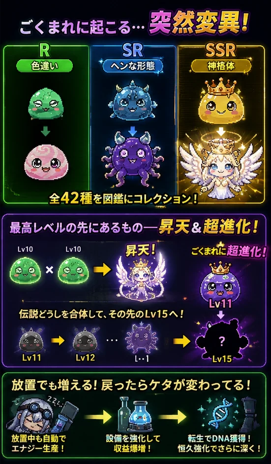 キモかわ培養ラボ：くっつけて進化！変異コレクション screenshot